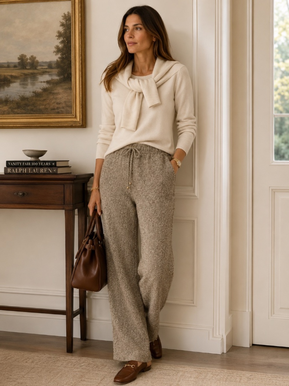 St John Sport Santana knit pull on pants XS by Marie Grey brown/tan 80% wool